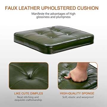 Zesthouse Natural Rattan Dining Chairs Set of 2, Modern Dining Room Chairs with Solid Wood Back for Kitchen Living Room, Mid Century Breuer Design Inspired, Upholstered Faux Leather Green