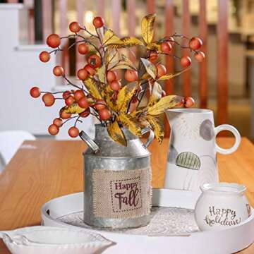 Valery Madelyn Fall Arrangement Decoration for Home, Farmhouse Artificial Hawthorn Potted in Metal P...