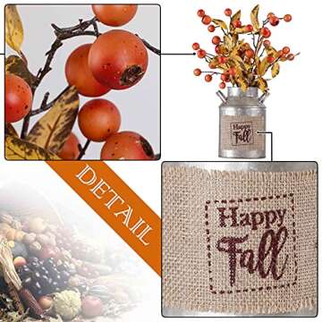 Valery Madelyn Fall Arrangement Decoration for Home, Farmhouse Artificial Hawthorn Potted in Metal Planter for Table Centerpieces, Autumn Thanksgiving Harvest Home Decor 16x6 inch