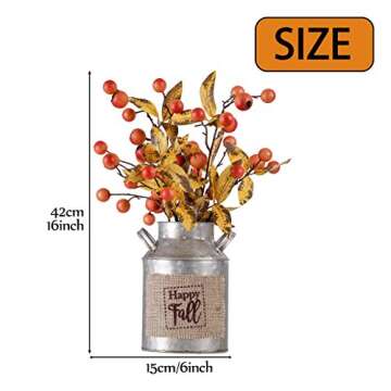 Valery Madelyn Fall Arrangement Decoration for Home, Farmhouse Artificial Hawthorn Potted in Metal Planter for Table Centerpieces, Autumn Thanksgiving Harvest Home Decor 16x6 inch