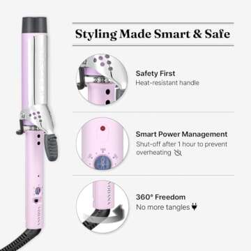 VODANA Professional GlamWave Ceramic Curling Iron, Long-Lasting Natural Curls, Instant Heat, Hair Curler, Curling Wand, Available in USA (1.25 inch, Lavender)