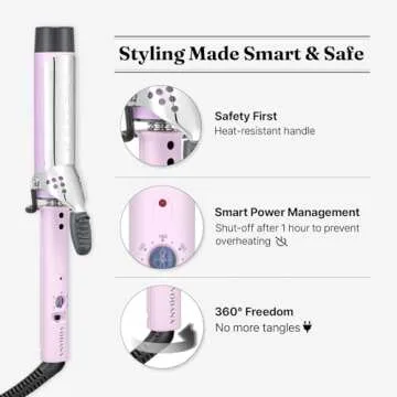 VODANA Professional GlamWave Ceramic Curling Iron, Long-Lasting Natural Curls, Instant Heat, Hair Curler, Curling Wand, Available in USA (1.25 inch, Lavender)