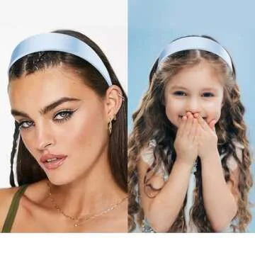 VELSCRUN Blue Satin Headband for Women Girls 1.6 Inch Wide