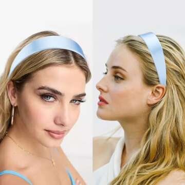 VELSCRUN Blue Satin Headband for Women Girls 1.6 Inch Wide