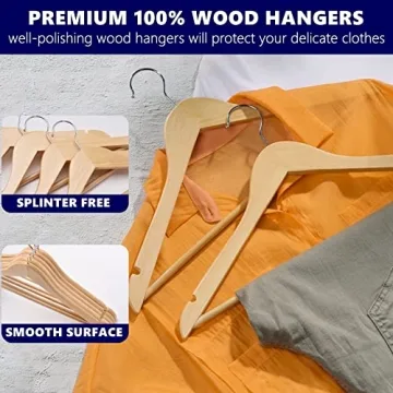Amber Home 30 Pack Wooden Coat Hangers Non-Slip Pant Bar