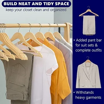 Amber Home 30 Pack Wooden Coat Hangers Non-Slip Pant Bar