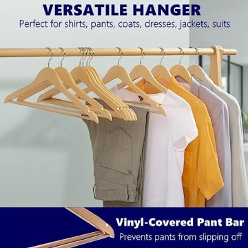 Amber Home 30 Pack Wooden Coat Hangers Non-Slip Pant Bar