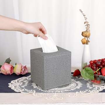 Sumnacon Square Linen Tissue Box Cover - Stylish Cube Tissue Box Holder with Magnetic Bottom, Decora...