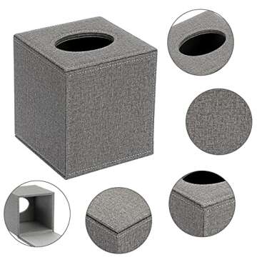 Sumnacon Square Linen Tissue Box Cover - Stylish Cube Tissue Box Holder with Magnetic Bottom, Decorative Tissue Box for Vanity Toilet Dresser Night Stand Table Countertop Home Office Car, Grey