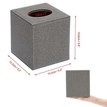 Sumnacon Square Linen Tissue Box Cover - Stylish Cube Tissue Box Holder with Magnetic Bottom, Decorative Tissue Box for Vanity Toilet Dresser Night Stand Table Countertop Home Office Car, Grey