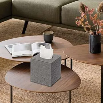 Sumnacon Square Linen Tissue Box Cover - Stylish Cube Tissue Box Holder with Magnetic Bottom, Decorative Tissue Box for Vanity Toilet Dresser Night Stand Table Countertop Home Office Car, Grey
