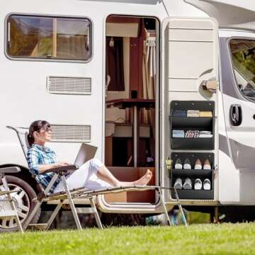 DEYILIAN 2 Pack RV Shoe Storage with Sticky Adhesive Tape, Over the Door Shoe Rack, Wall Hanging Shoe Organizer with Large Deep Pockets for Camper, Narrow Space Saving Closet Organizers Black