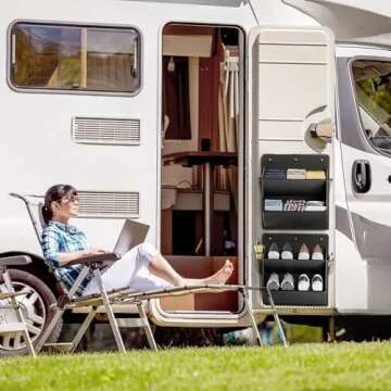 DEYILIAN 2 Pack RV Shoe Storage with Sticky Adhesive Tape, Over the Door Shoe Rack, Wall Hanging Shoe Organizer with Large Deep Pockets for Camper, Narrow Space Saving Closet Organizers Black