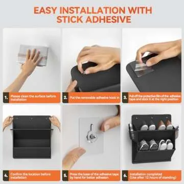 DEYILIAN 2 Pack RV Shoe Storage with Sticky Adhesive Tape, Over the Door Shoe Rack, Wall Hanging Shoe Organizer with Large Deep Pockets for Camper, Narrow Space Saving Closet Organizers Black