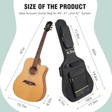 PPOPPO 40/41/42 Inch Acoustic Guitar Bag - Waterproof with Pockets & Straps