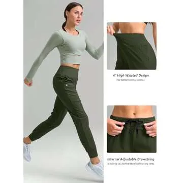 G Gradual Women's Fleece Lined Joggers High Waisted Water Resistant Thermal Hiking Pants Cold Weather Sweatpants with Pockets(Olive,M)