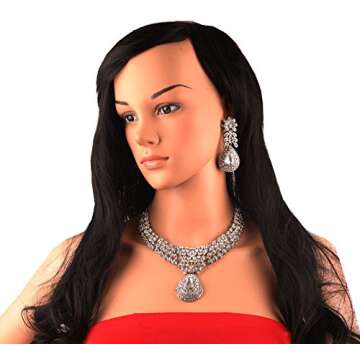 Touchstone Indian Bollywood white/pink crystals wedding evening bridal jewelry necklace in silver tone for women