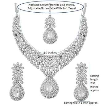 Touchstone Indian Bollywood white/pink crystals wedding evening bridal jewelry necklace in silver tone for women