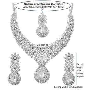 Touchstone Indian Bollywood white/pink crystals wedding evening bridal jewelry necklace in silver tone for women