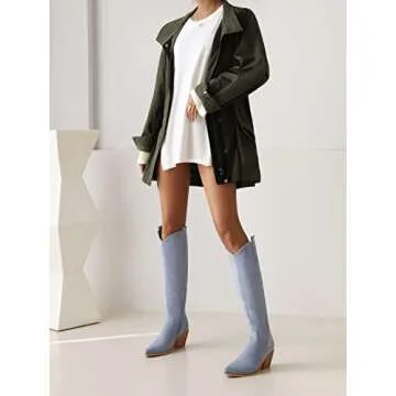 Reitoye Women's Western Boot Snip Toe Cowgirl Chunky Heel Knee High Classic Cowboy Boots Size 10