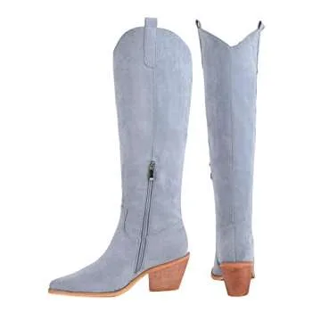 Reitoye Women's Western Boot Snip Toe Cowgirl Chunky Heel Knee High Classic Cowboy Boots Size 10