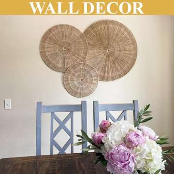 KOLWOVEN 29 Inch Wicker Wall Decor, Set of 3 Wall Basket Decor Diameter 29",23",18",Woven Wall Decor, Boho Wall Decor, Wall Decor Above Bed for Bedroom, Living Room or Dining Room