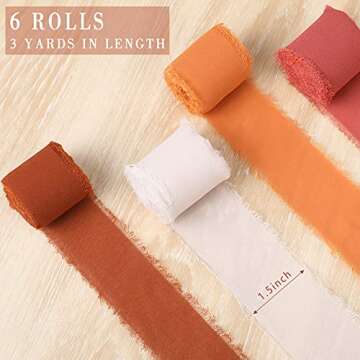 Chuangdi 6 Rolls Terracotta Chiffon Ribbon 1.5 Inch x 5.5 Yard Handmade Fringe Ribbon Boho Frayed Ed...