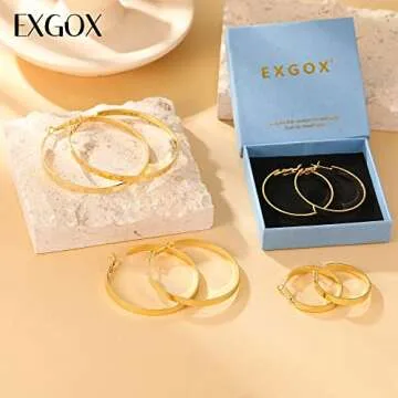 Shop EXGOX Wide Silver Hoop Earrings Hypoallergenic Design