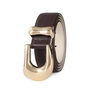 RISANTRY Genuine Leather Belt for Women Burgundy Leather With Gold Metal Buckle Luxury Casual Fashion Belts for Jeans Dresses