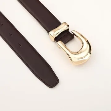 RISANTRY Genuine Leather Belt for Women Burgundy Leather With Gold Metal Buckle Luxury Casual Fashion Belts for Jeans Dresses