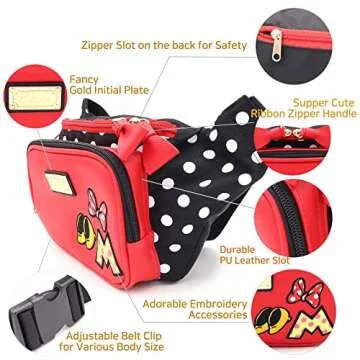 Minnie Ribbon Travel Bow Fanny Pack Crossbody Chest Waist Bum Sling Hip Belt Weekender Bag Cute Mous...