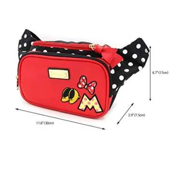 Minnie Ribbon Travel Bow Fanny Pack Crossbody Chest Waist Bum Sling Hip Belt Weekender Bag Cute Mouse Ear Faux Leather Purse Accessories Gift for Women Adult, Officially Licensed (Large)