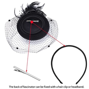 Feather Veil Mesh Hat and Black Lace Gloves Set