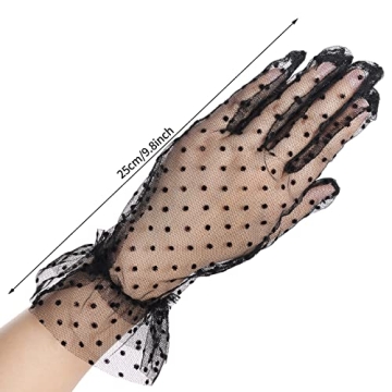 Feather Veil Mesh Hat and Black Lace Gloves Set
