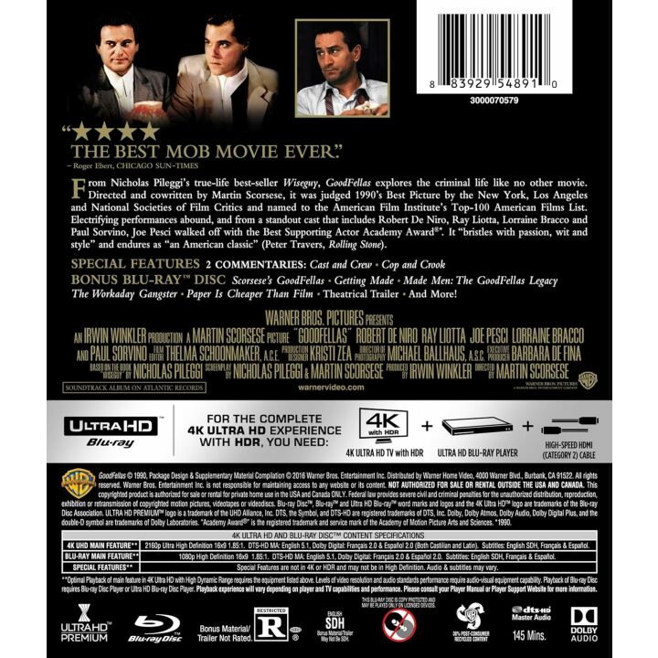 Goodfellas 1990 4K Ultra HD Edition - Classic Film