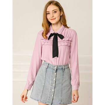 Allegra K Elegant Ruffle Bow Tie Blouse for Women
