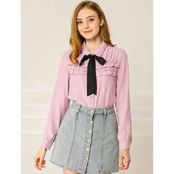 Allegra K Elegant Ruffle Bow Tie Blouse for Women