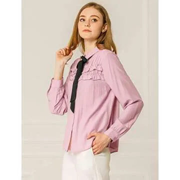 Allegra K Elegant Ruffle Bow Tie Blouse for Women