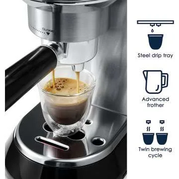 De'Longhi Stainless Steel Espresso Maker & Glasses Set
