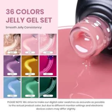 beetles Gel Polish 53 PCS Gel Nail Polish Set, 36 Colors Jelly Pink Milky with Base Coat Glitter Top Matte & Stars Top Coat Red Crystal Ice Collection DIY at Home Nails Salon Gifts for Her