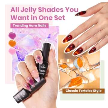 beetles Gel Polish 53 PCS Gel Nail Polish Set, 36 Colors Jelly Pink Milky with Base Coat Glitter Top Matte & Stars Top Coat Red Crystal Ice Collection DIY at Home Nails Salon Gifts for Her