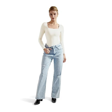 SUUKSESS Women's Sexy Square Neck Long Sleeve Bodysuit