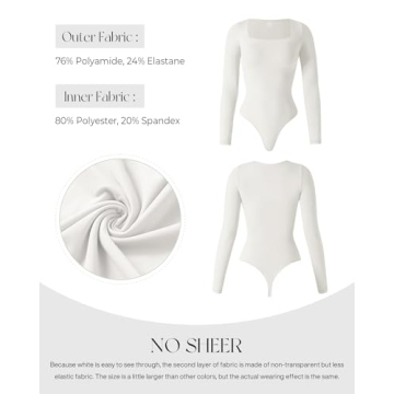 SUUKSESS Women's Sexy Square Neck Long Sleeve Bodysuit