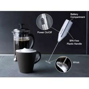 Aerolatte Steam-Free Milk Frother, Polished-Chrome Finish,18/8 Stainless Steel Whisk, BPA-Free Plastic Housing, Batteries Include