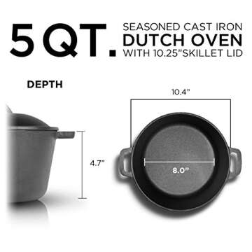 COMMERCIAL CHEF 5 Quart Cast Iron Dutch Oven - Preseasoned & Versatile