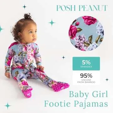 Posh Peanut Footie Pajamas for Baby Girls – Sleepers in Ultra-Soft Viscose from Bamboo with 2-Way ...