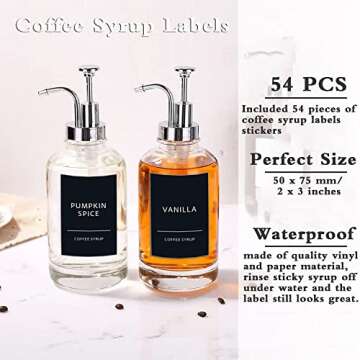 Coffee Syrup Labels for Coffee Bar,Label Stickers for Containers,Black Minimalist Organization Label...