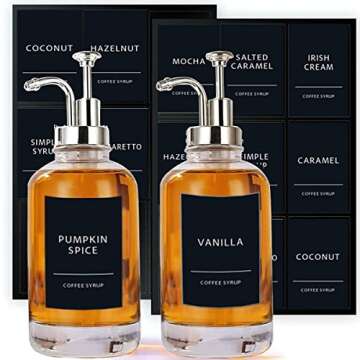 Coffee Syrup Labels for Coffee Bar,Label Stickers for Containers,Black Minimalist Organization Labels for Storage Bins,Waterproof Labels for Glass Coffee Labels for Coffee Syrup Bottles Bins