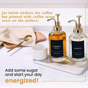 Coffee Syrup Labels for Coffee Bar,Label Stickers for Containers,Black Minimalist Organization Labels for Storage Bins,Waterproof Labels for Glass Coffee Labels for Coffee Syrup Bottles Bins