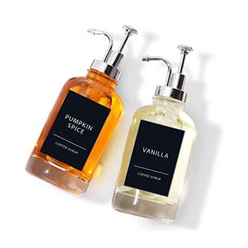 Coffee Syrup Labels for Coffee Bar,Label Stickers for Containers,Black Minimalist Organization Labels for Storage Bins,Waterproof Labels for Glass Coffee Labels for Coffee Syrup Bottles Bins